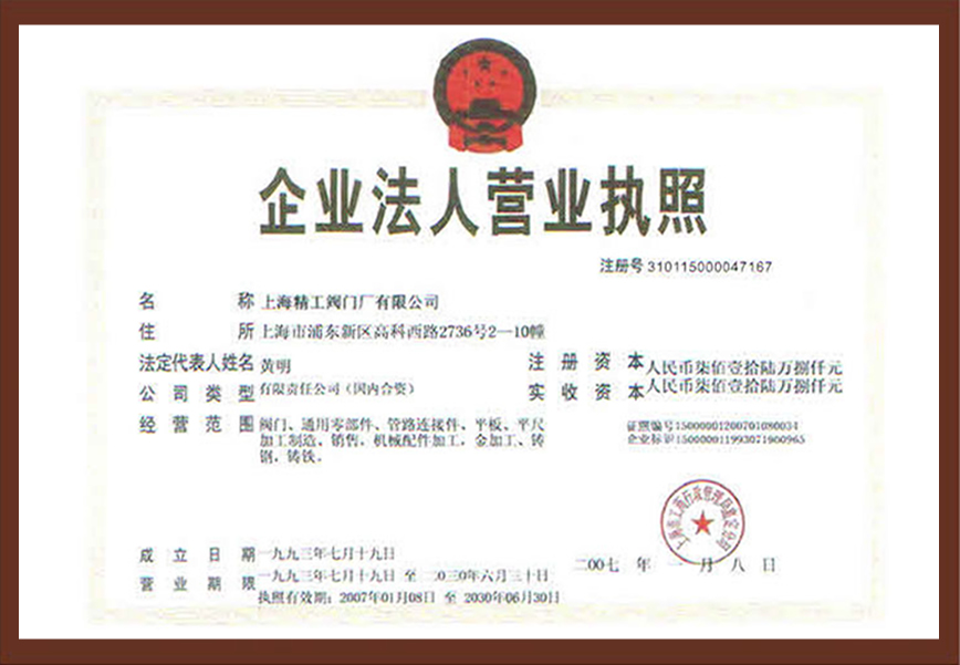 上海精工閥門-上海精工企業(yè)法人營業(yè)執(zhí)照